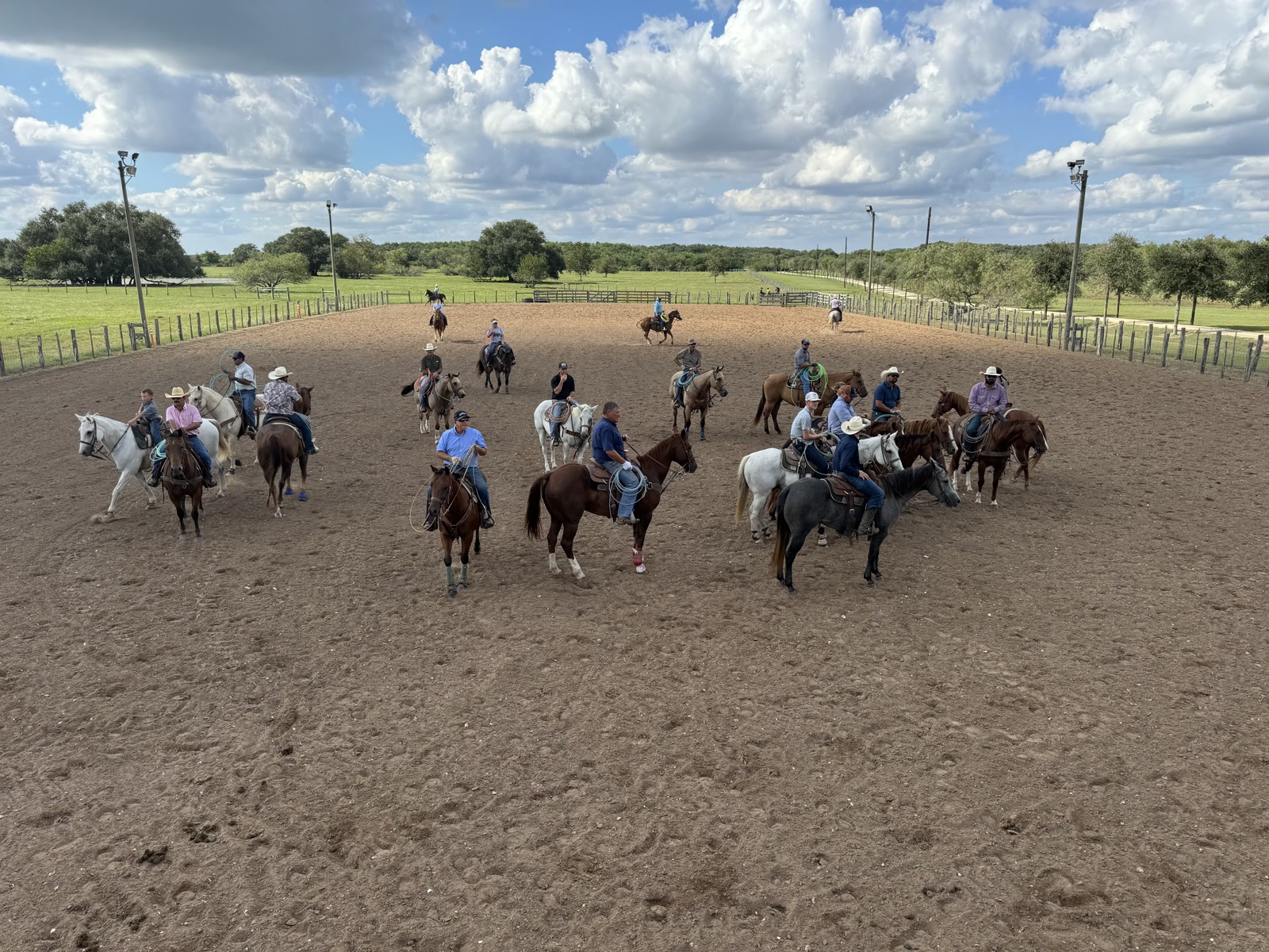 Team roping at the 7J Ranch arena in Bay City, Texas